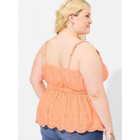 TORRID Eyelet Tie Front Tank Women SZ 1X Papaya Punch Coral V-Neck Scallop Beach - Picture 4 of 9